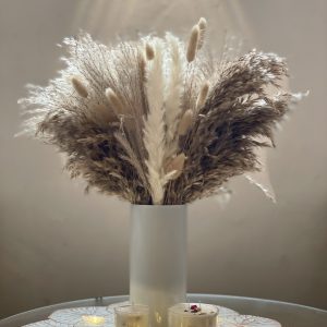 Elegant Sleek Tube Ceramic Vase (M) with 82PCs Dry Bloom Luxe