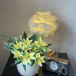 Soft Wave Curve Vase with 2 Yellow Tiger Lily Bunches