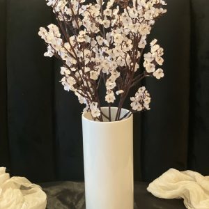 Elegant Sleek Tube Ceramic Vase (L) with Snow Bud Stem