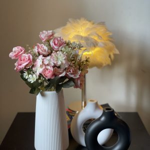 Modern Ribbed Vase (M) with 2 Blush Rose Delight Bunches