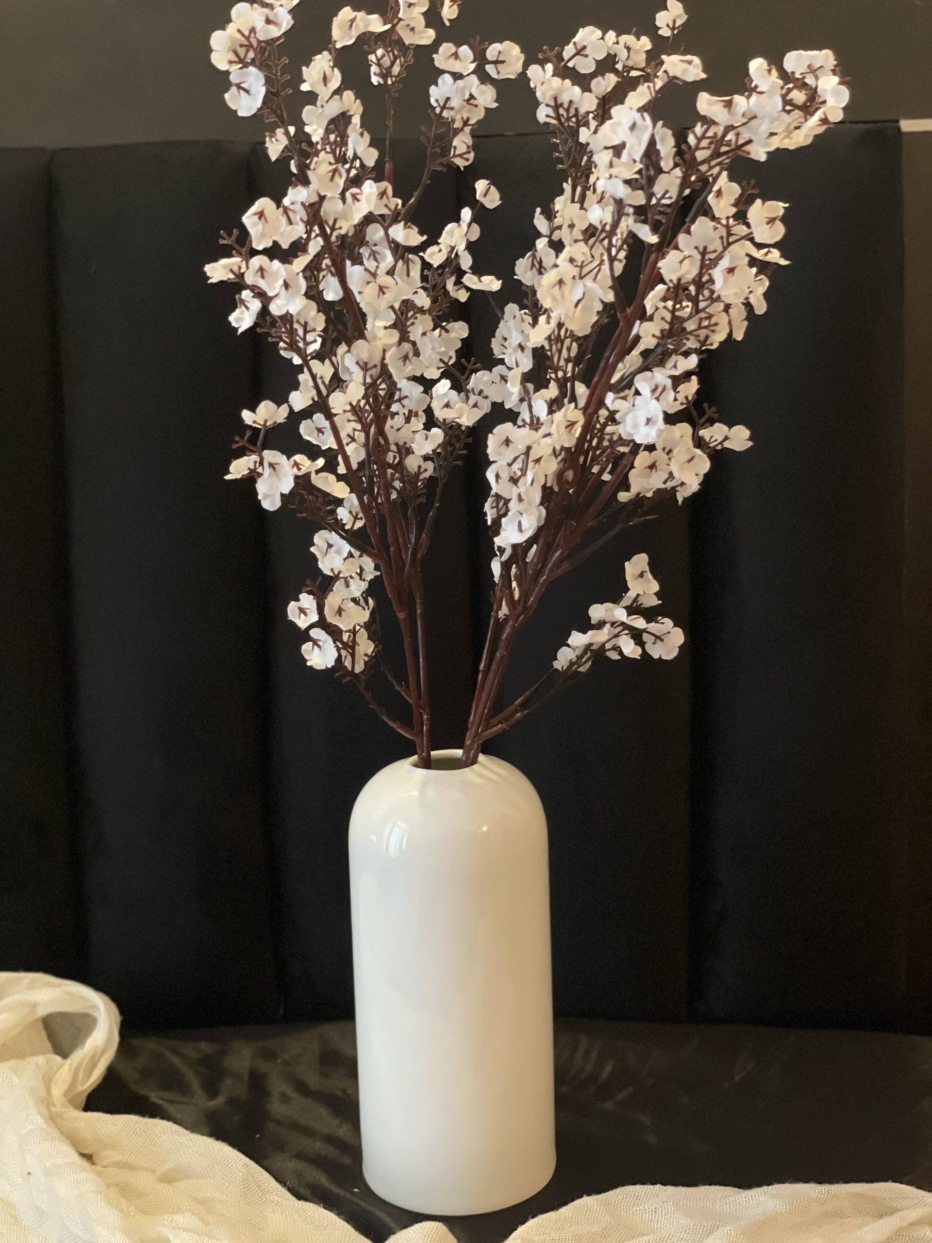 Ceramic Curved Elegant Vase with Snow Bud Stem Bunch