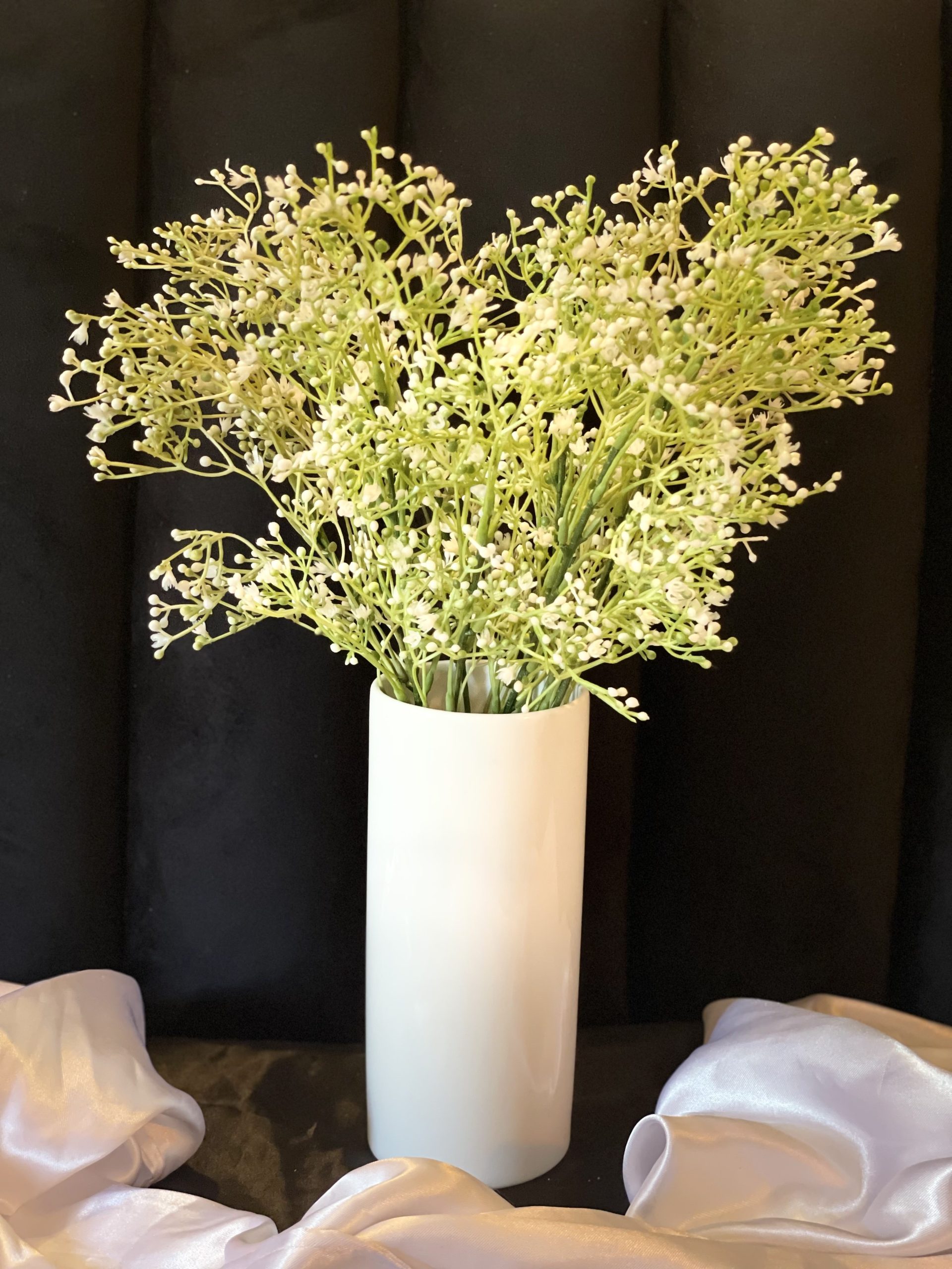 Elegant Sleek Tube Ceramic Vase (M) with 2 Baby’s Breath Bunches